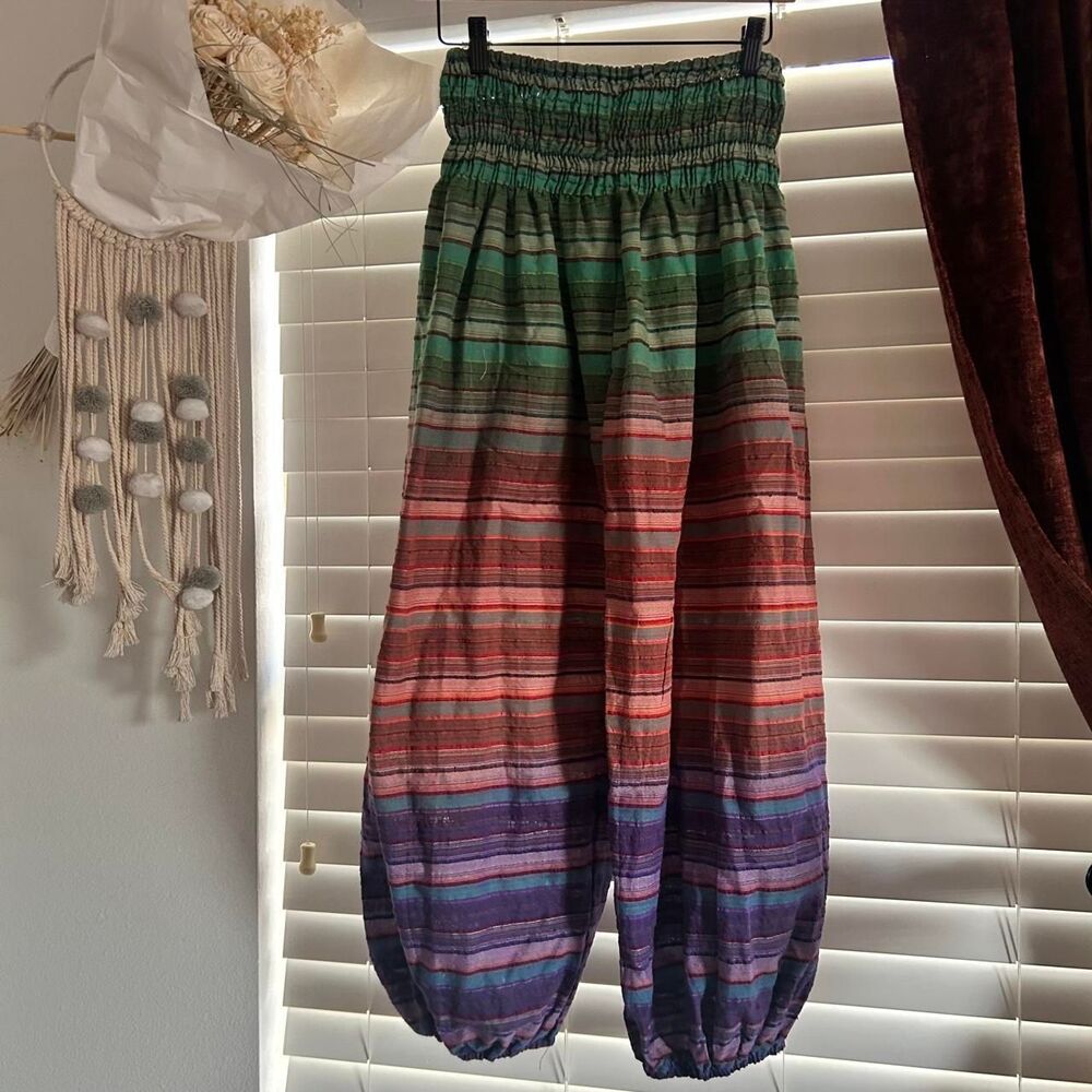 Boho Striped Cotton Harem Pants One Size Festival Hippie Fairycore maximalist - Picture 5 of 5